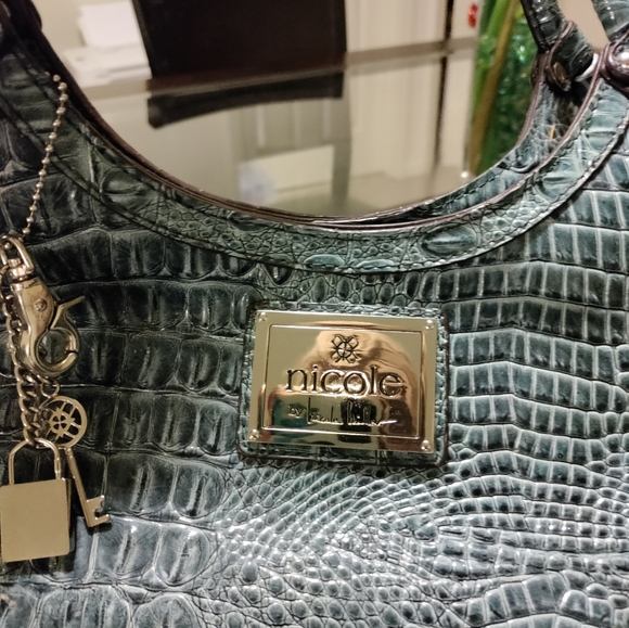 Nicole Miller Blue Crocodile Embossed Handbag - Picture 3 of 7